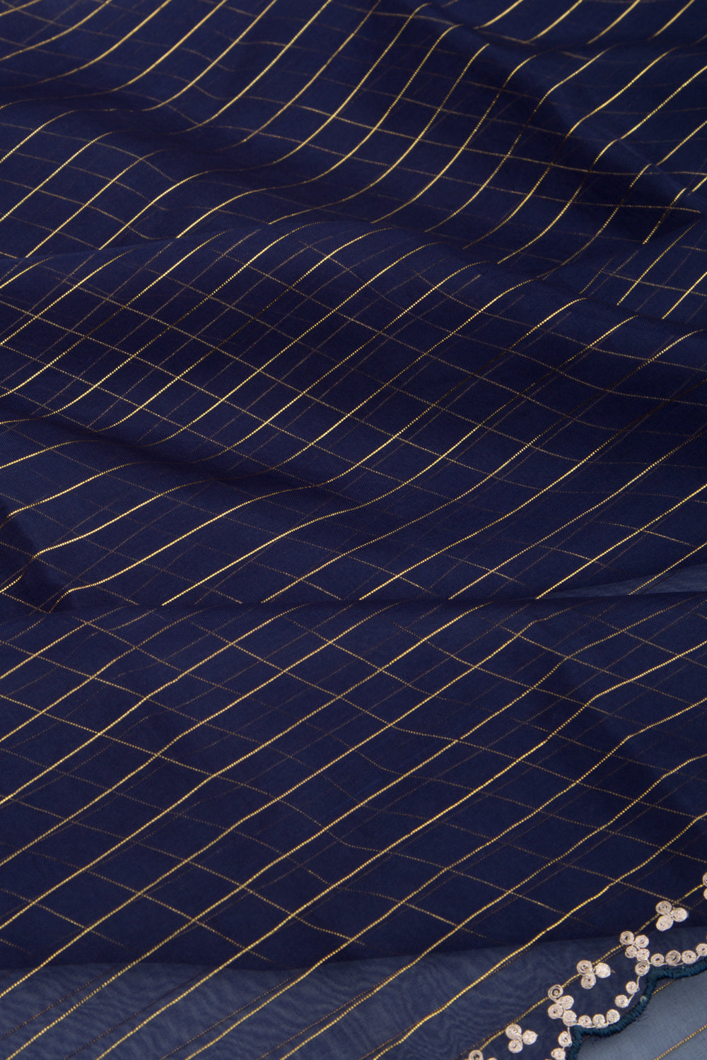 Organza Horizontal Lines Blue Saree with Scallop Border