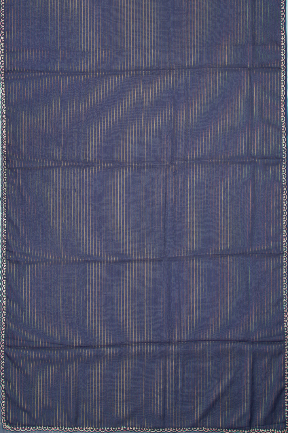 Organza Horizontal Lines Blue Saree with Scallop Border