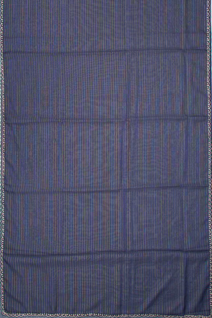 Organza Horizontal Lines Blue Saree with Scallop Border
