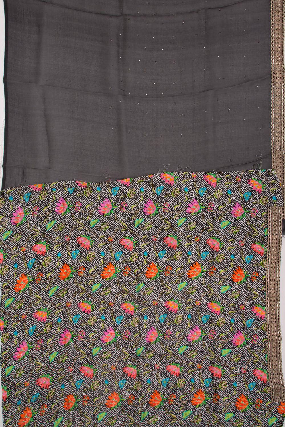 Organza Butta Black Saree With Mukesh Work