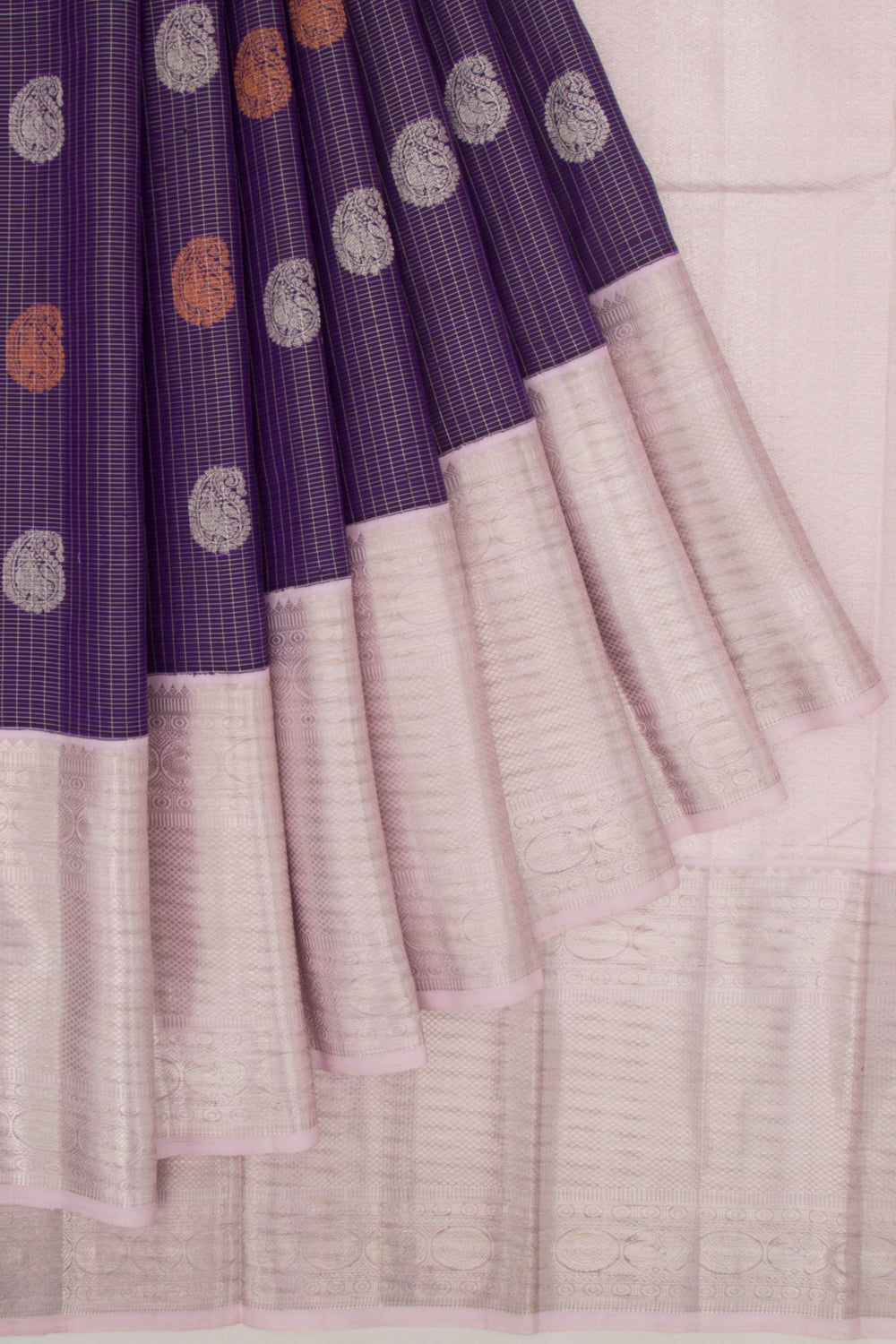 Kanchipuram Silk Checks And Butta Violet Saree