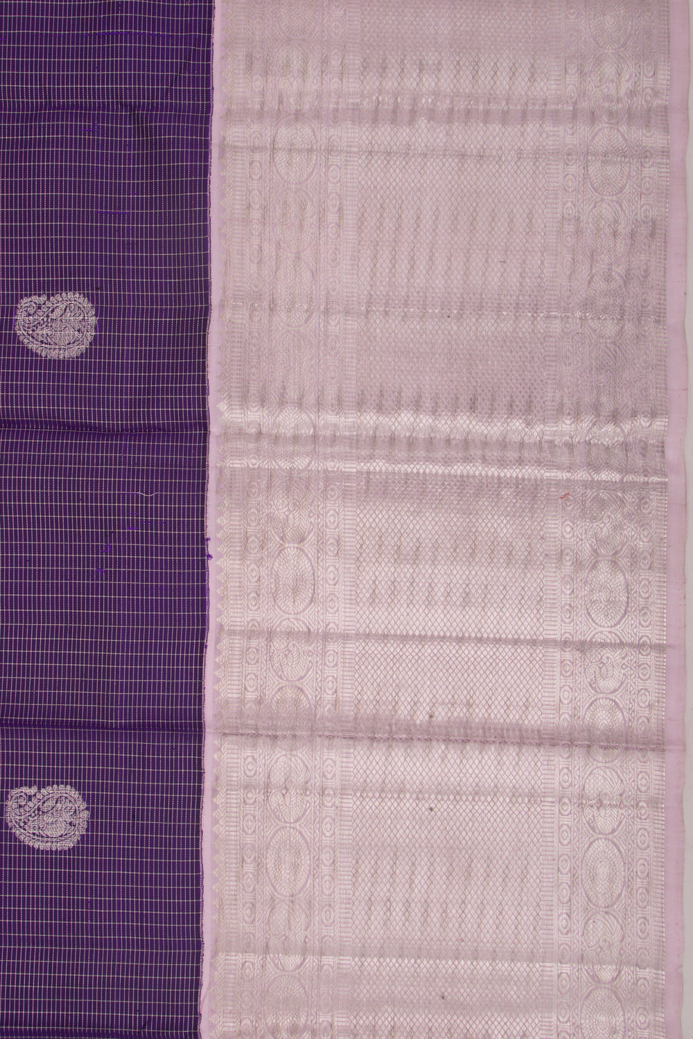Kanchipuram Silk Checks And Butta Violet Saree