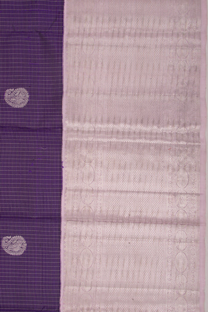 Kanchipuram Silk Checks And Butta Violet Saree