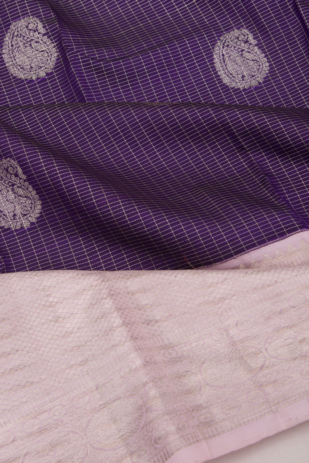 Kanchipuram Silk Checks And Butta Violet Saree