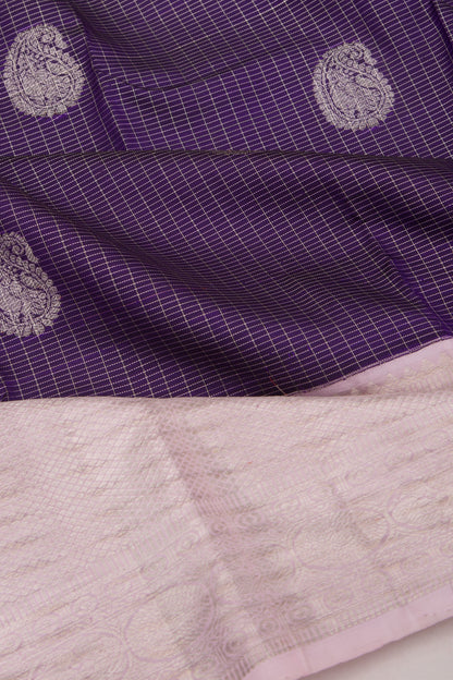 Kanchipuram Silk Checks And Butta Violet Saree