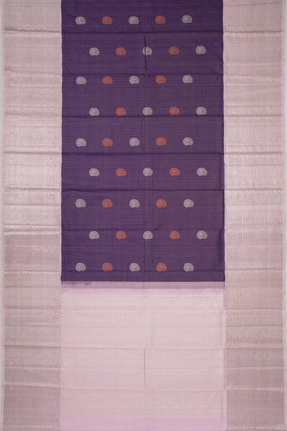 Kanchipuram Silk Checks And Butta Violet Saree