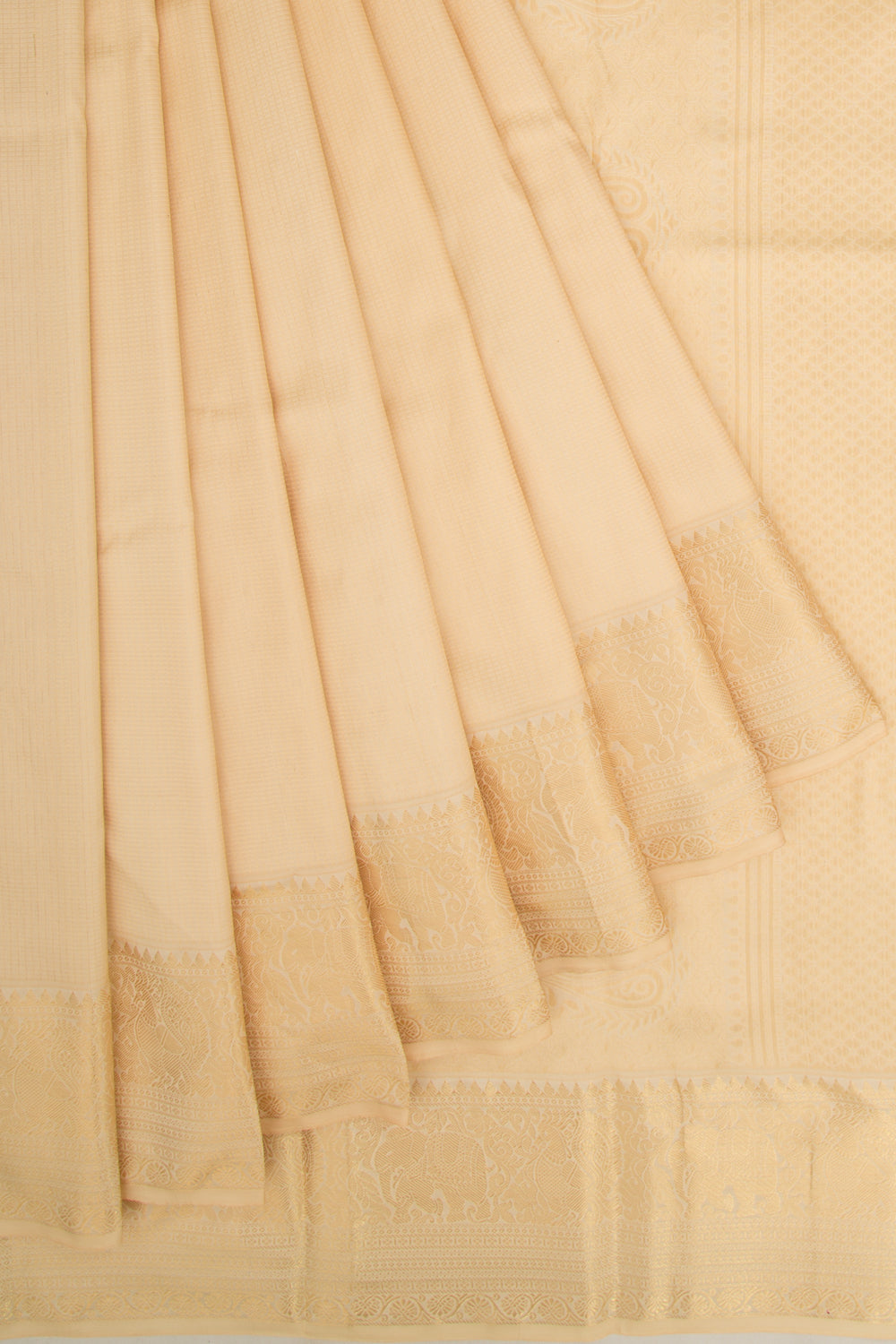 Taranga Kanchi Silk Checks Cream Saree
