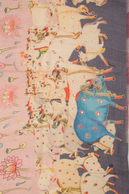 Tussar Silk Pichwai Printed Pink Saree