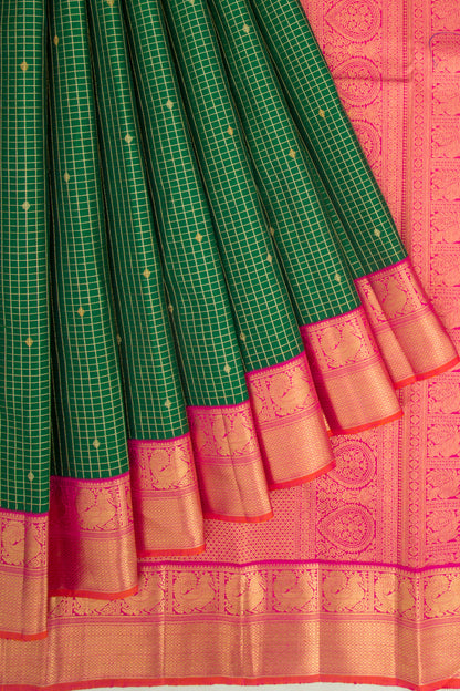 Kanchipuram Silk Checks And Butta Green Saree