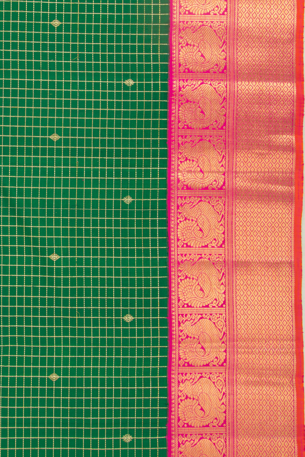 Kanchipuram Silk Checks And Butta Green Saree