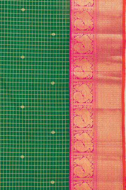 Kanchipuram Silk Checks And Butta Green Saree