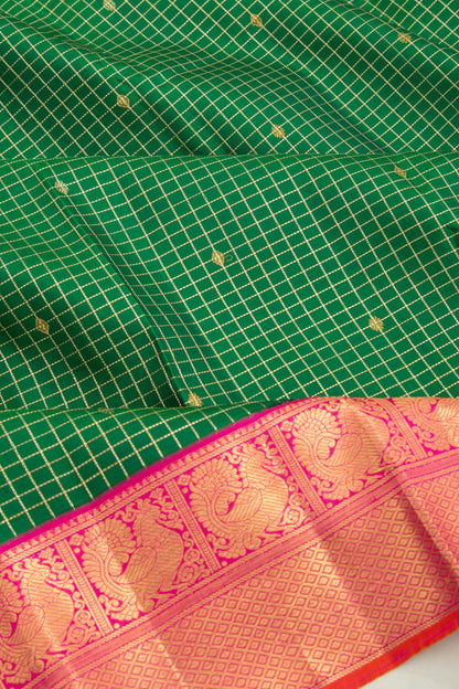 Kanchipuram Silk Checks And Butta Green Saree