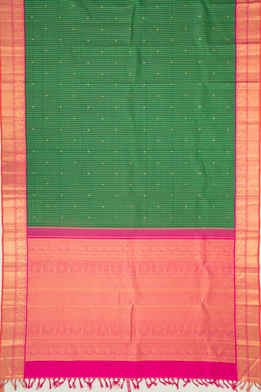Kanchipuram Silk Checks And Butta Green Saree