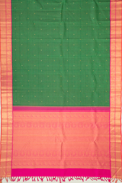 Kanchipuram Silk Checks And Butta Green Saree