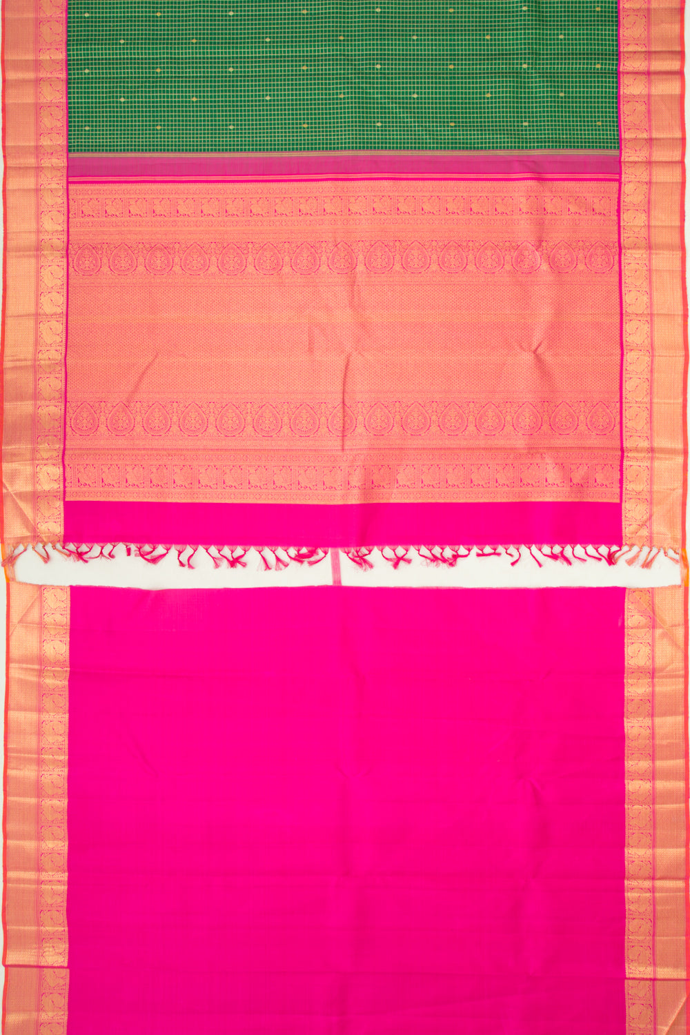 Kanchipuram Silk Checks And Butta Green Saree