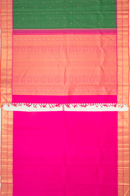 Kanchipuram Silk Checks And Butta Green Saree