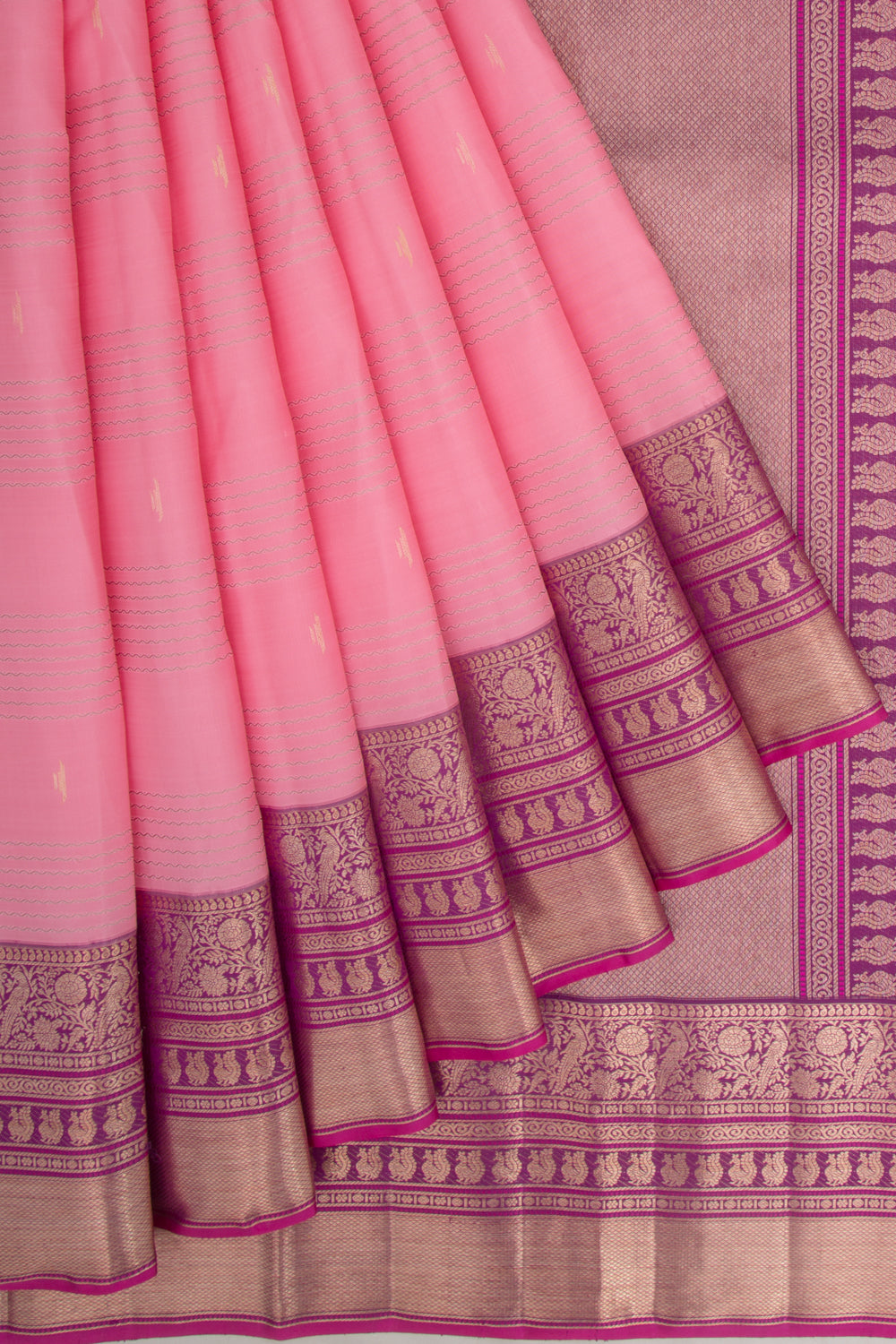 Kanchipuram Silk Horizontal Lines Baby Pink Saree
