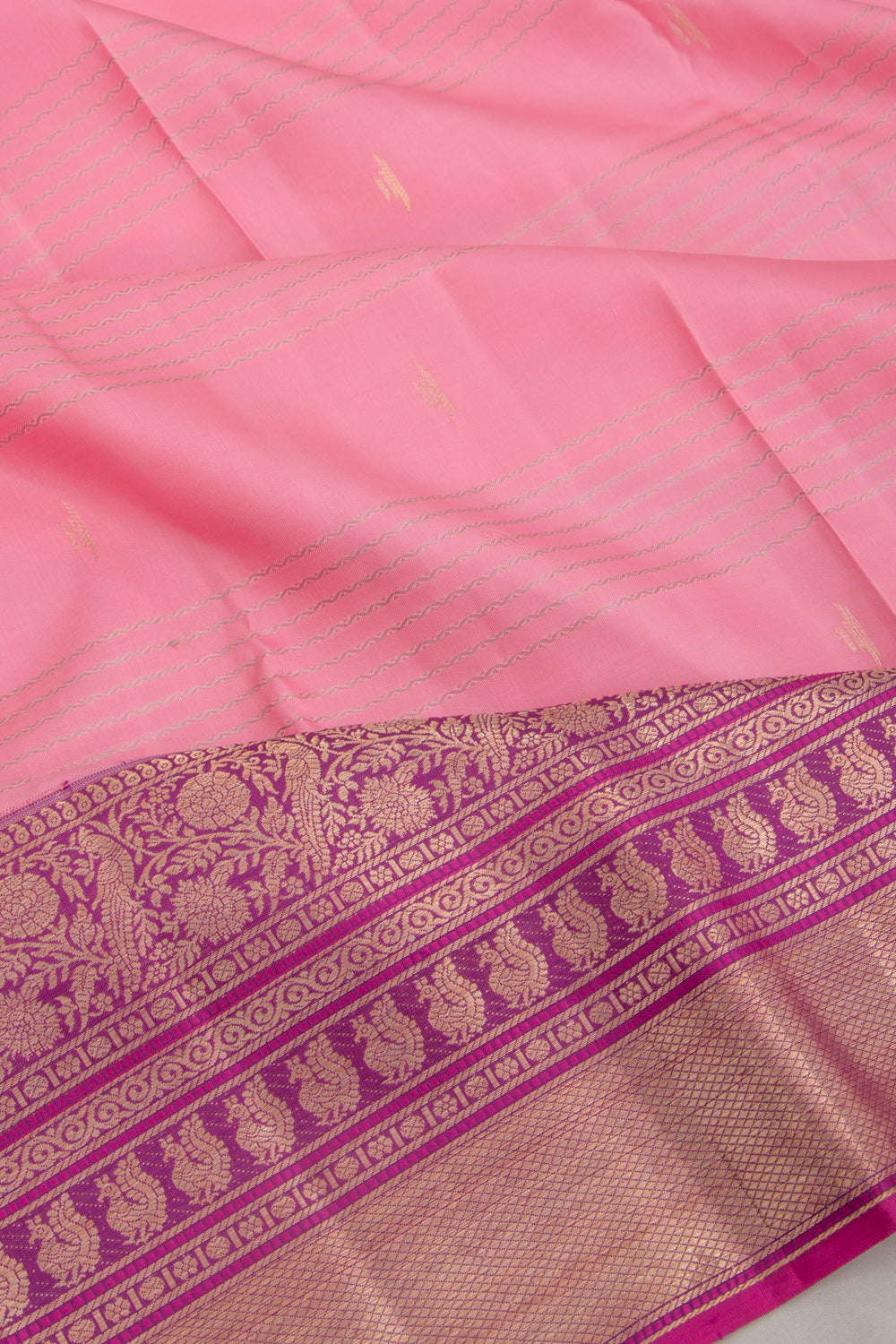 Kanchipuram Silk Horizontal Lines Baby Pink Saree