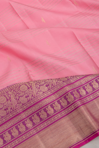 Kanchipuram Silk Horizontal Lines Baby Pink Saree