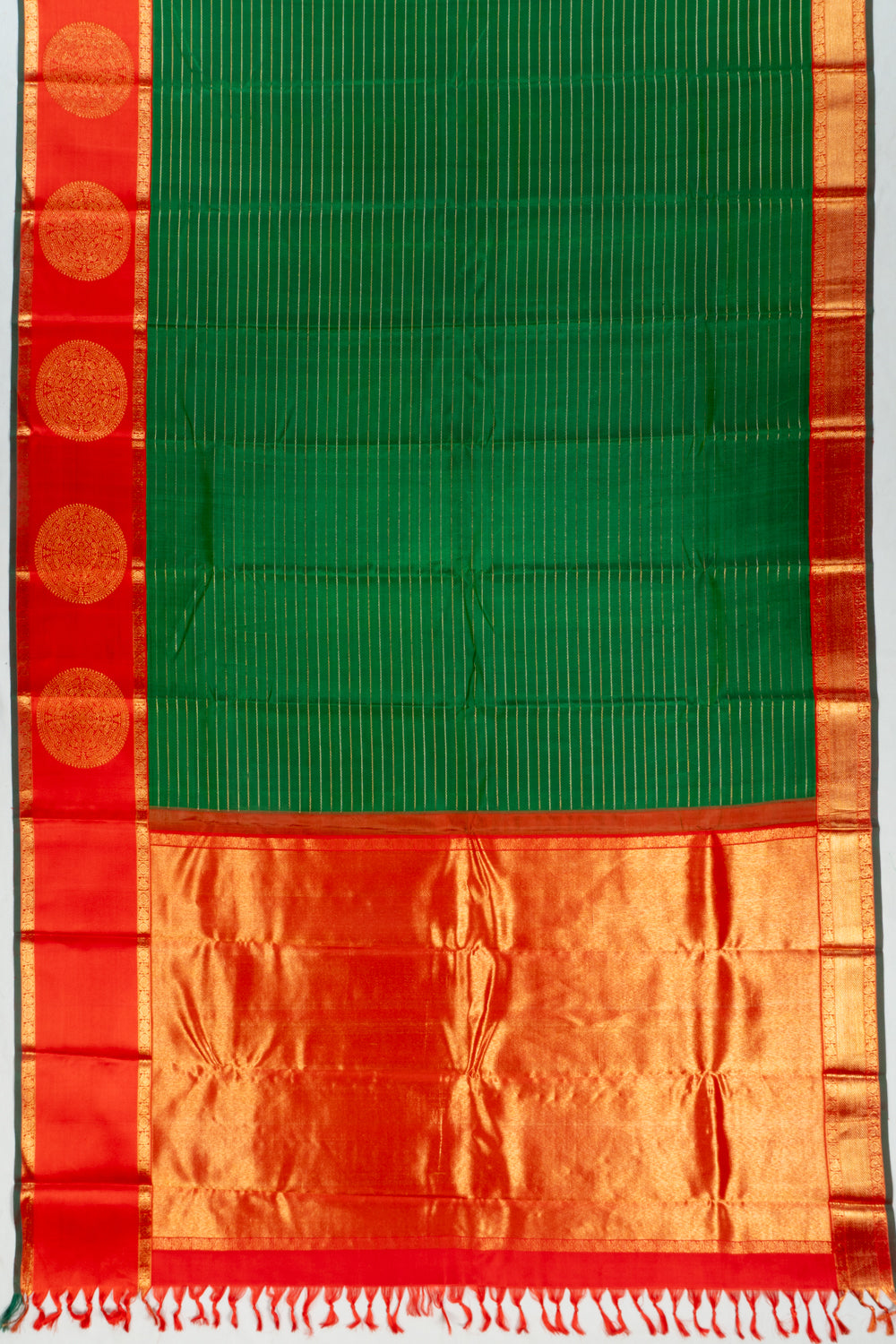 Kanchipuram Silk Horizontal Lines Dark Green Saree