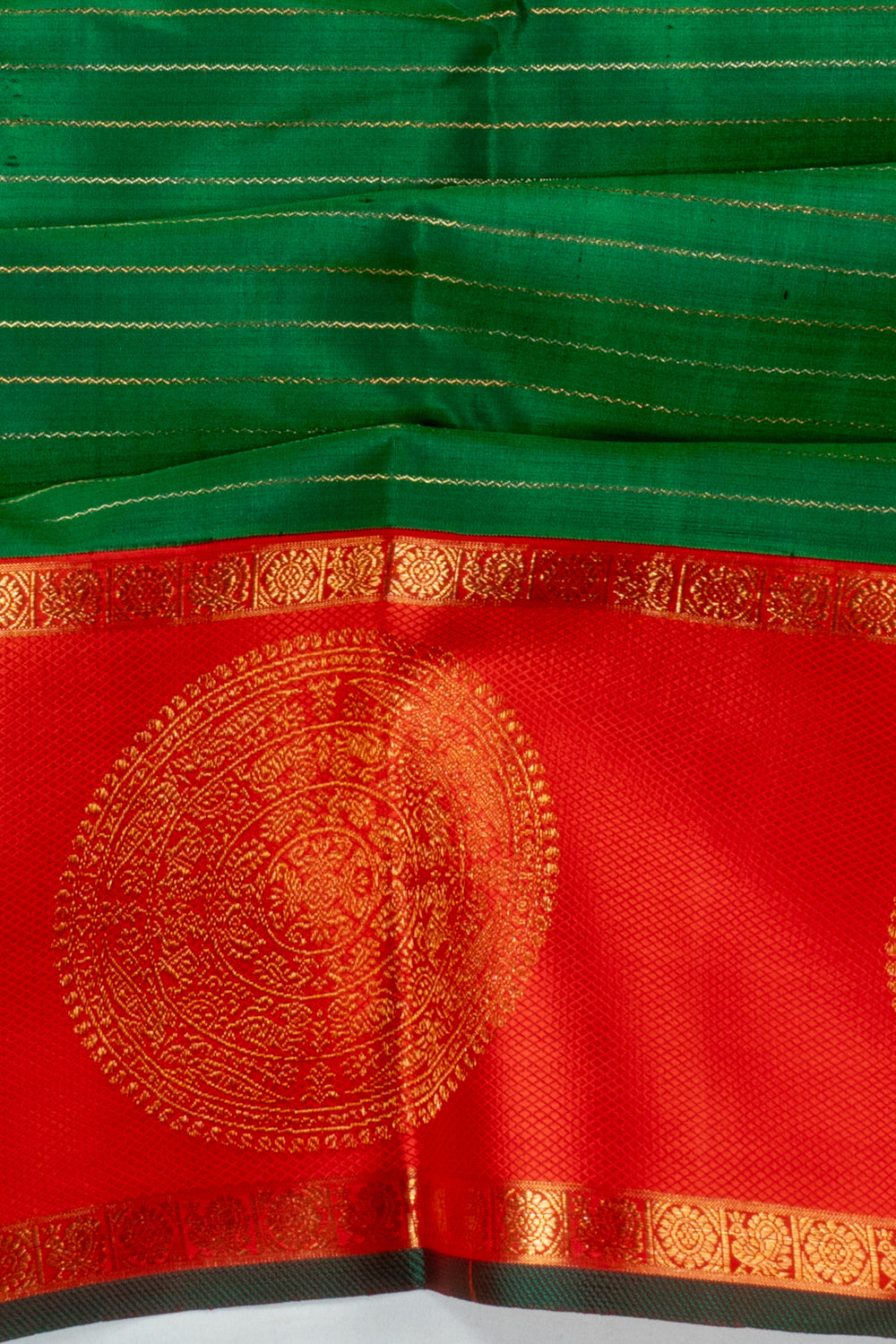Kanchipuram Silk Horizontal Lines Dark Green Saree