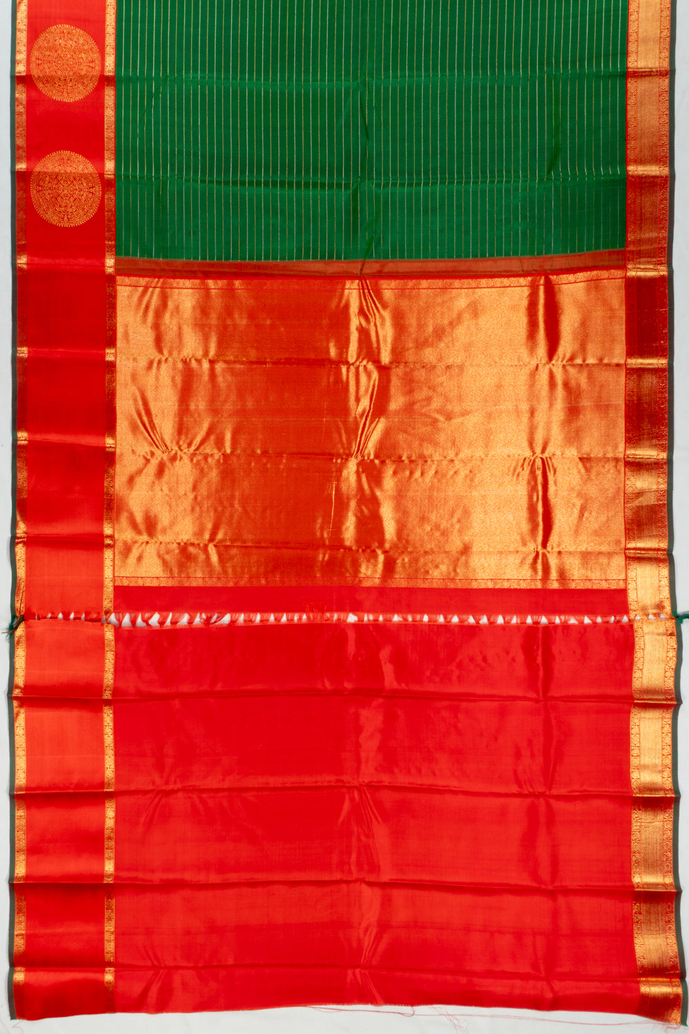 Kanchipuram Silk Horizontal Lines Dark Green Saree