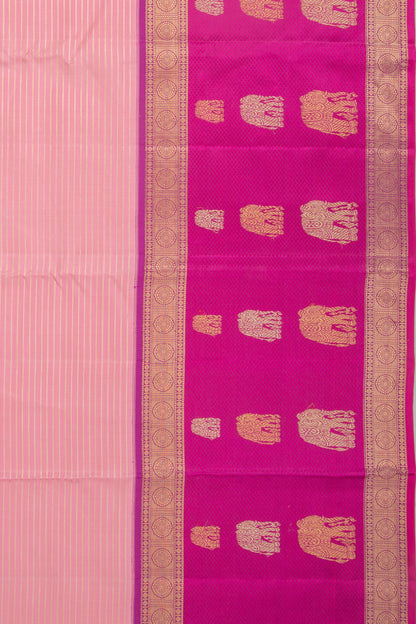 Kanchipuram Silk Horizontal Lines Baby Pink Saree
