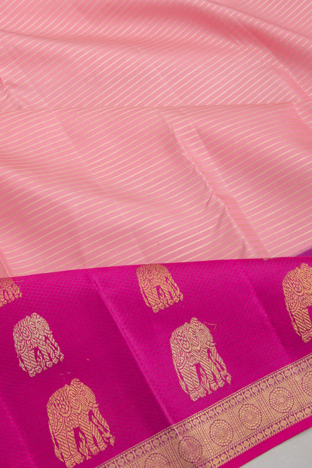 Kanchipuram Silk Horizontal Lines Baby Pink Saree