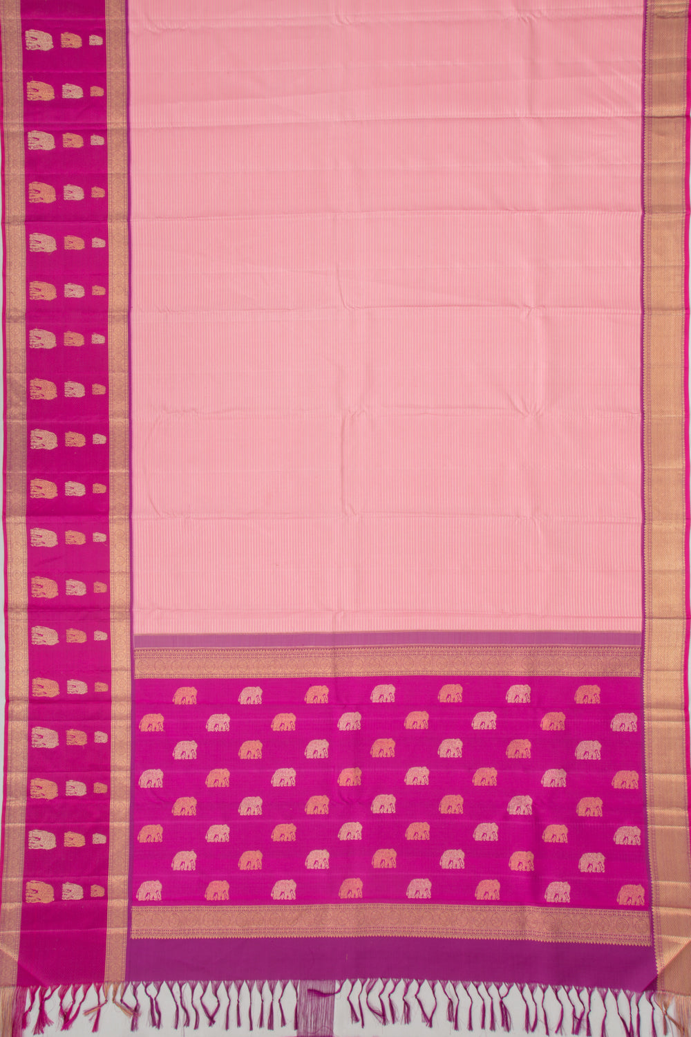 Kanchipuram Silk Horizontal Lines Baby Pink Saree