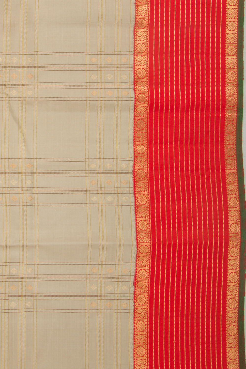 Kanchipuram Silk Checks And Butta Khaki Brown Saree