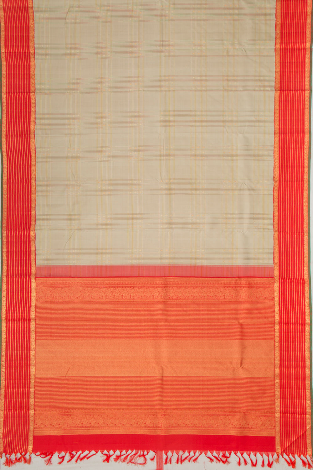 Kanchipuram Silk Checks And Butta Khaki Brown Saree