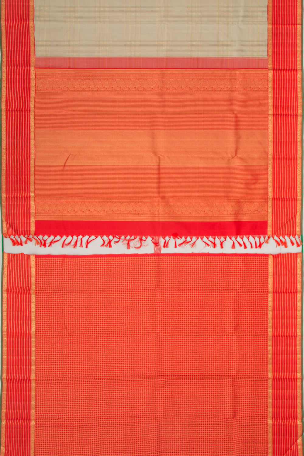 Kanchipuram Silk Checks And Butta Khaki Brown Saree
