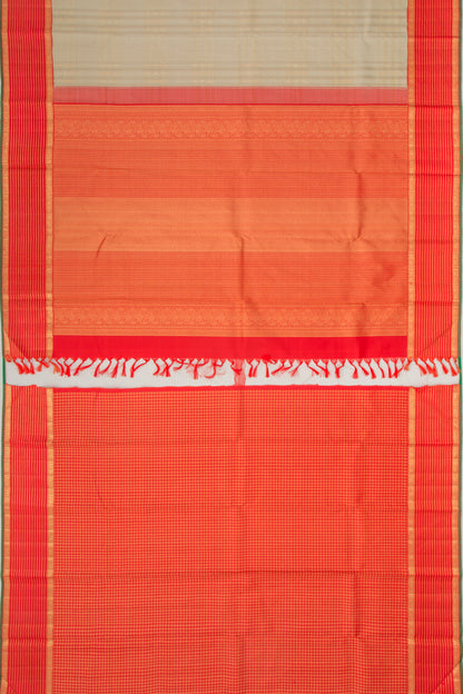 Kanchipuram Silk Checks And Butta Khaki Brown Saree