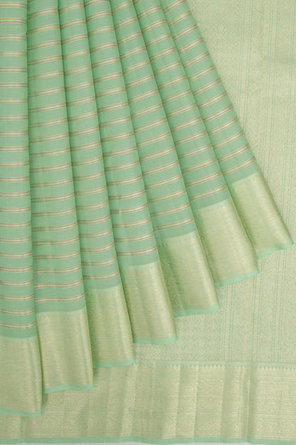 Kanchipuram Silk Horizontal Lines Pastel Green Saree