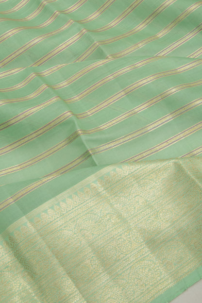 Kanchipuram Silk Horizontal Lines Pastel Green Saree