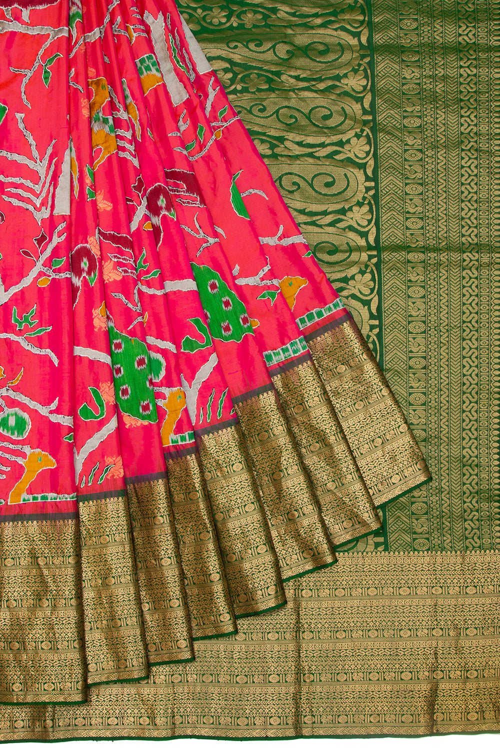 Kanchipuram Silk With Ikat Applique Work Pink Saree