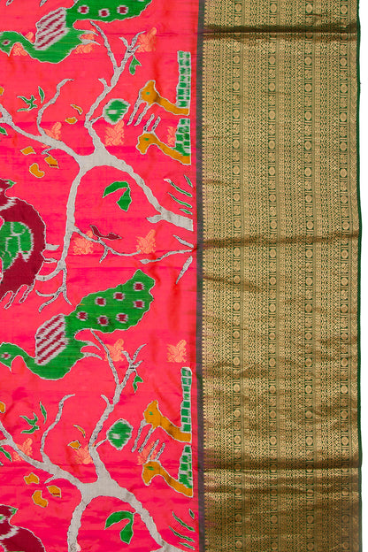 Kanchipuram Silk With Ikat Applique Work Pink Saree