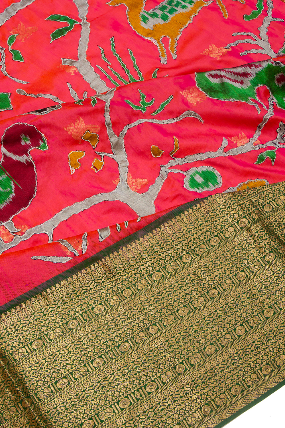 Kanchipuram Silk With Ikat Applique Work Pink Saree