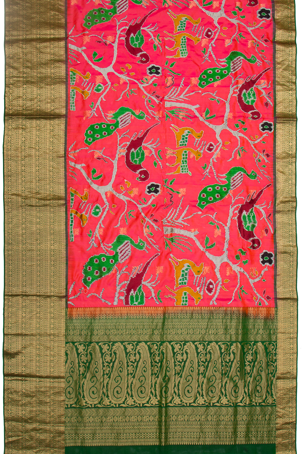 Kanchipuram Silk With Ikat Applique Work Pink Saree