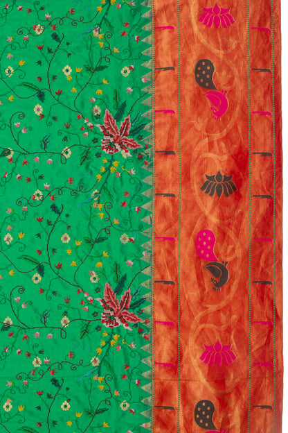 Soft Silk Paithani Embroidery Green Saree