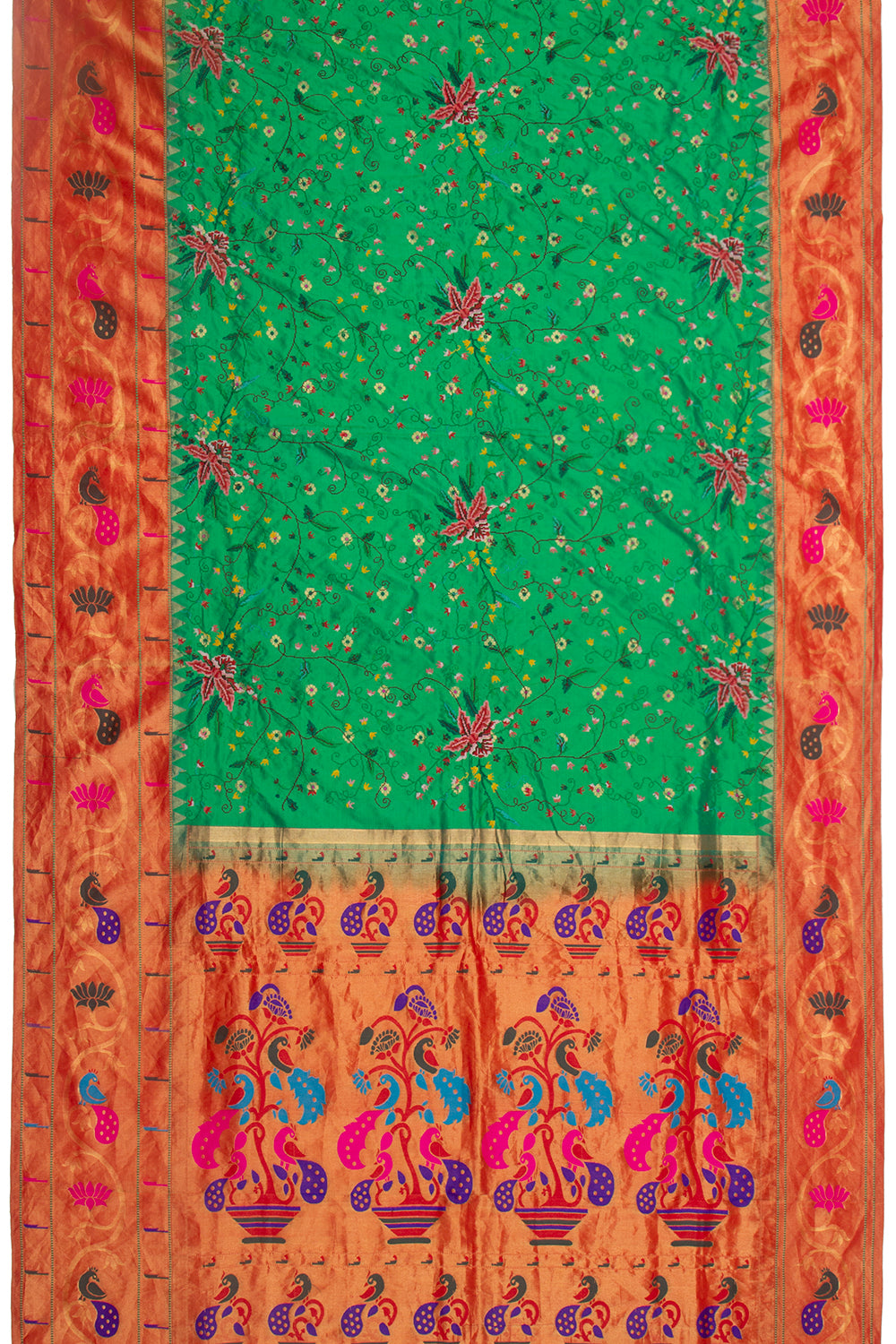 Soft Silk Paithani Embroidery Green Saree