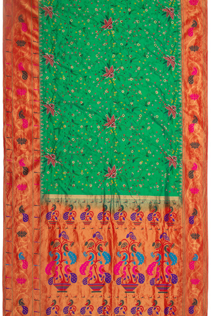 Soft Silk Paithani Embroidery Green Saree