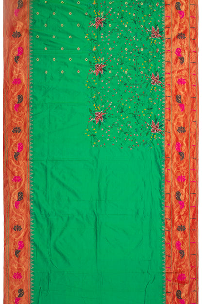 Soft Silk Paithani Embroidery Green Saree