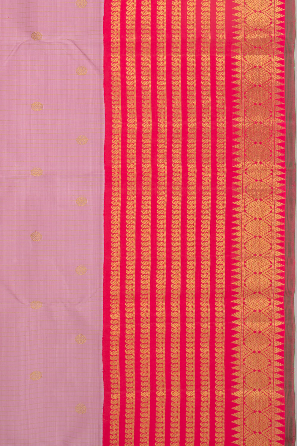 Kanchipuram Silk Checks And Butta Lavender Saree