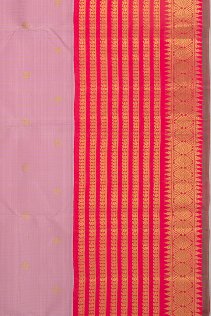 Kanchipuram Silk Checks And Butta Lavender Saree