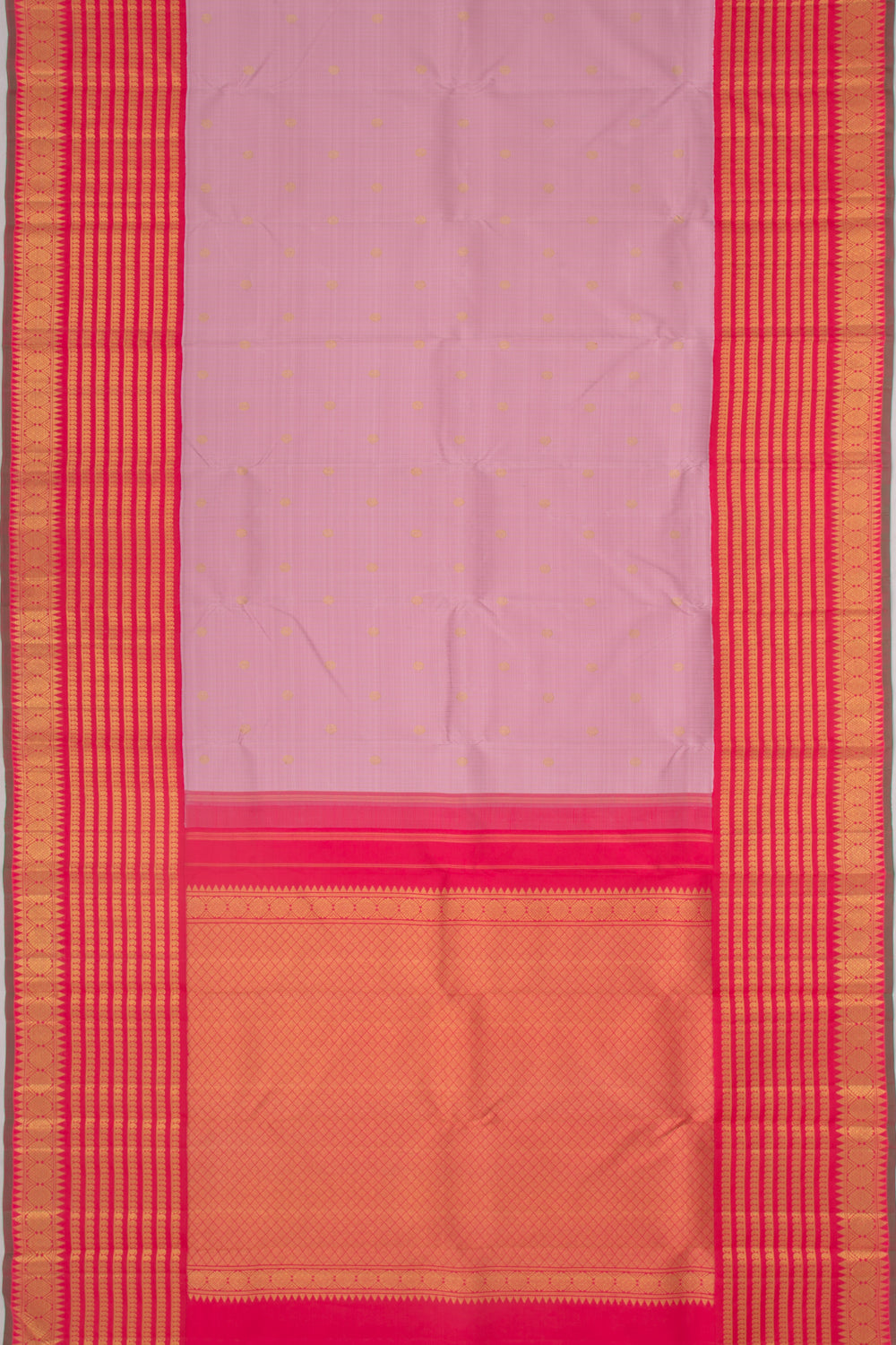 Kanchipuram Silk Checks And Butta Lavender Saree