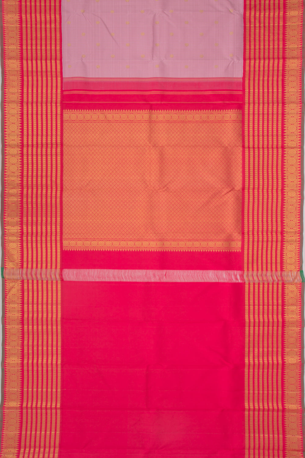 Kanchipuram Silk Checks And Butta Lavender Saree