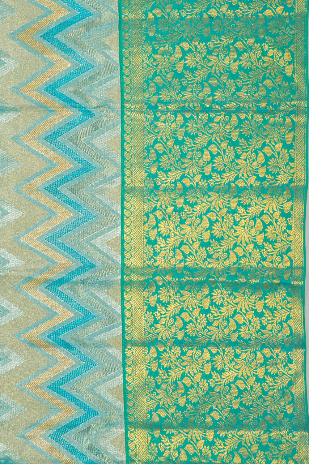 Taranga Kanchi Silk Tissue Zig-Zag Lines Blue Saree