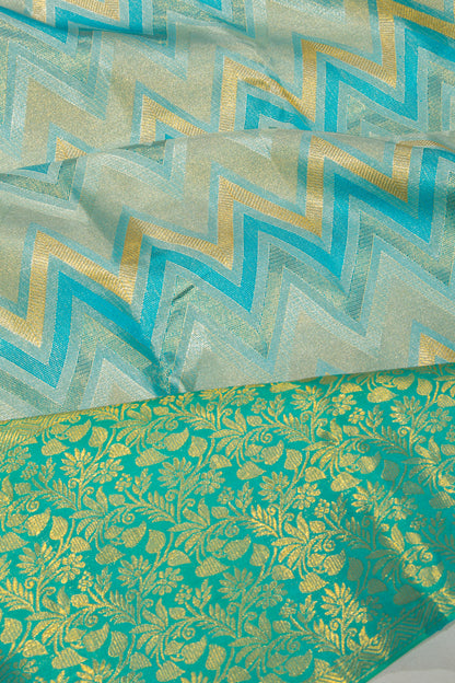 Taranga Kanchi Silk Tissue Zig-Zag Lines Blue Saree