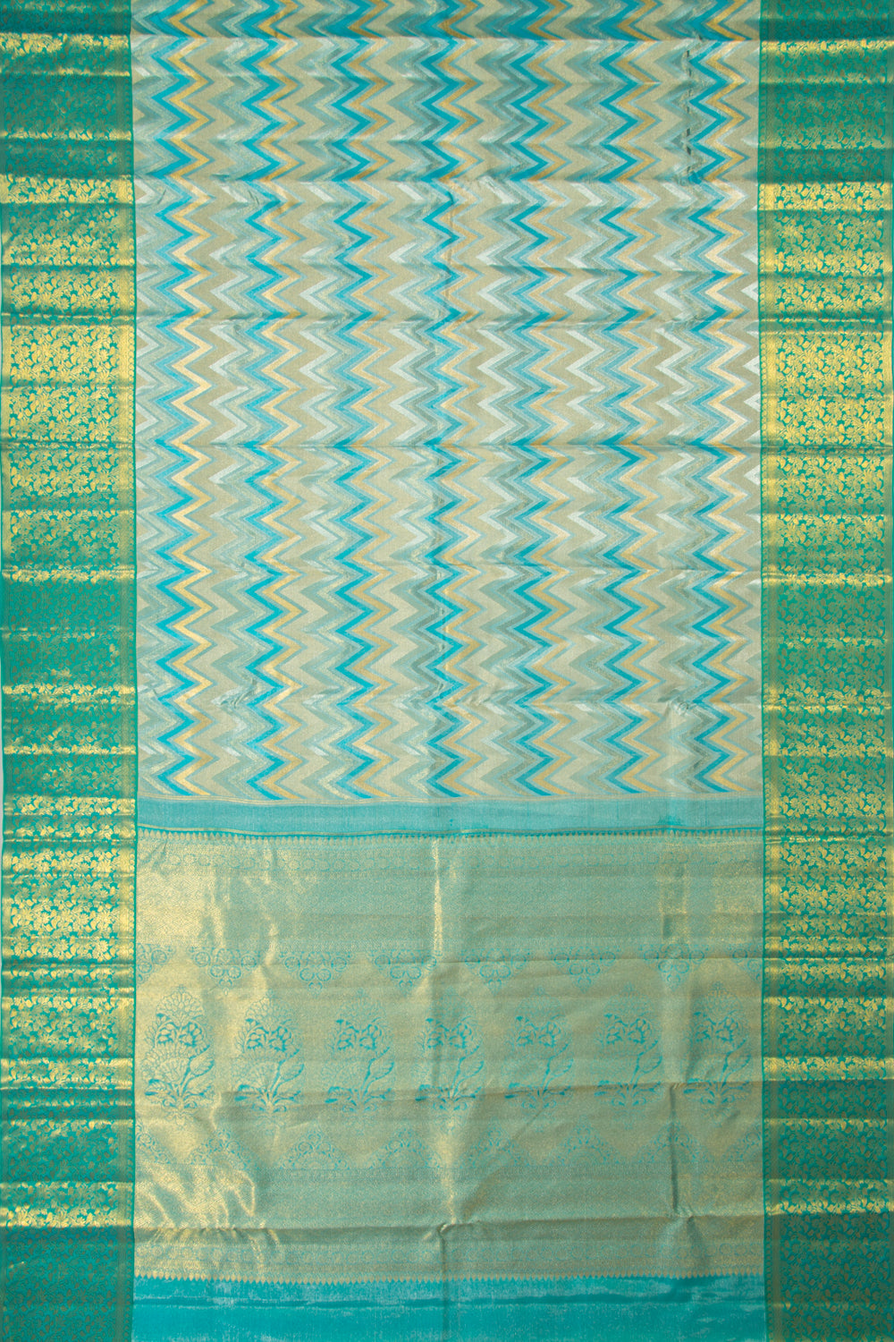 Taranga Kanchi Silk Tissue Zig-Zag Lines Blue Saree